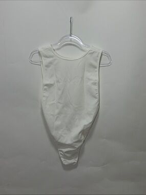 White Crepe Side Boob Thong Bodysuit
